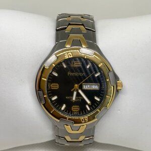 Vintage Armitron America’s watch Quartz Mens Day Date two tone 40mm running